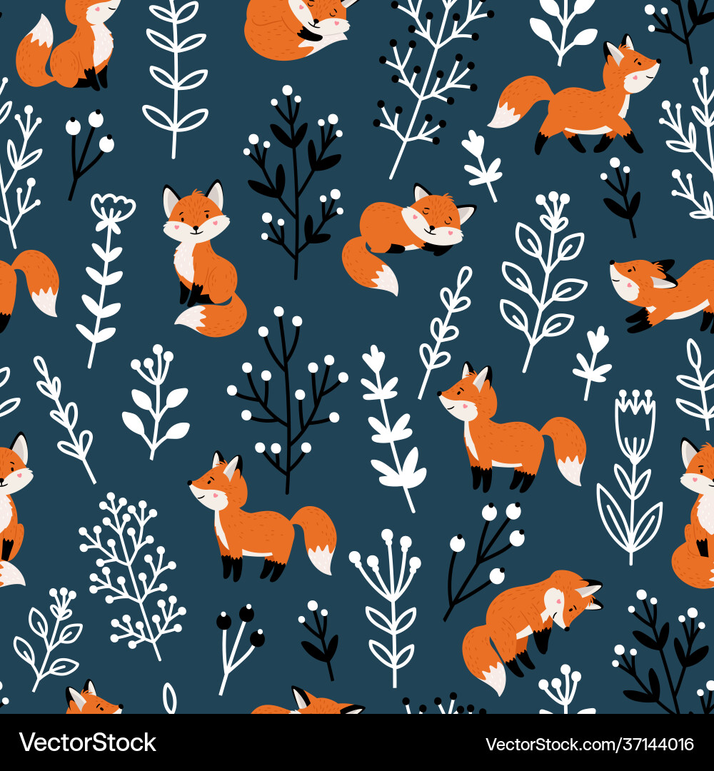 Funny foxes seamless pattern Funny foxes seamless pattern Vector Image
