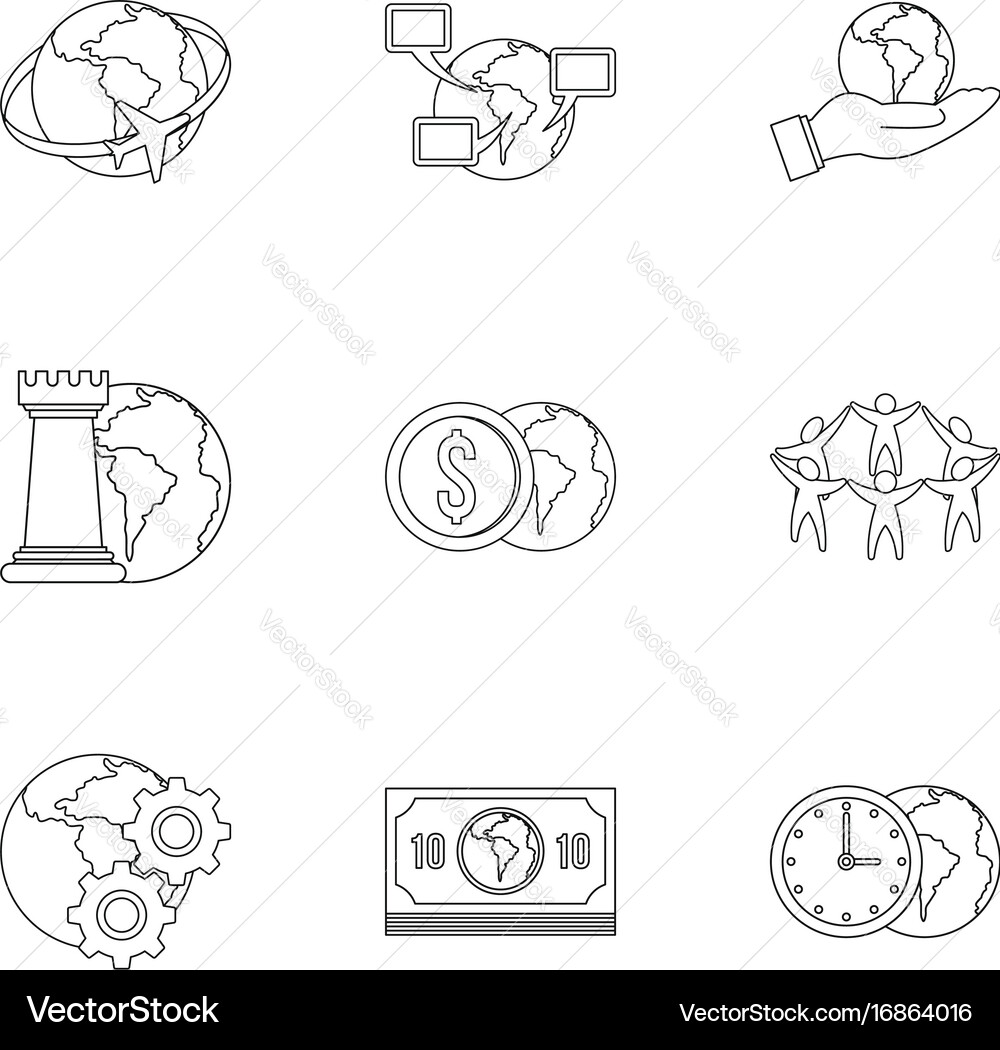 Global comunity icon set outline style Vector Image