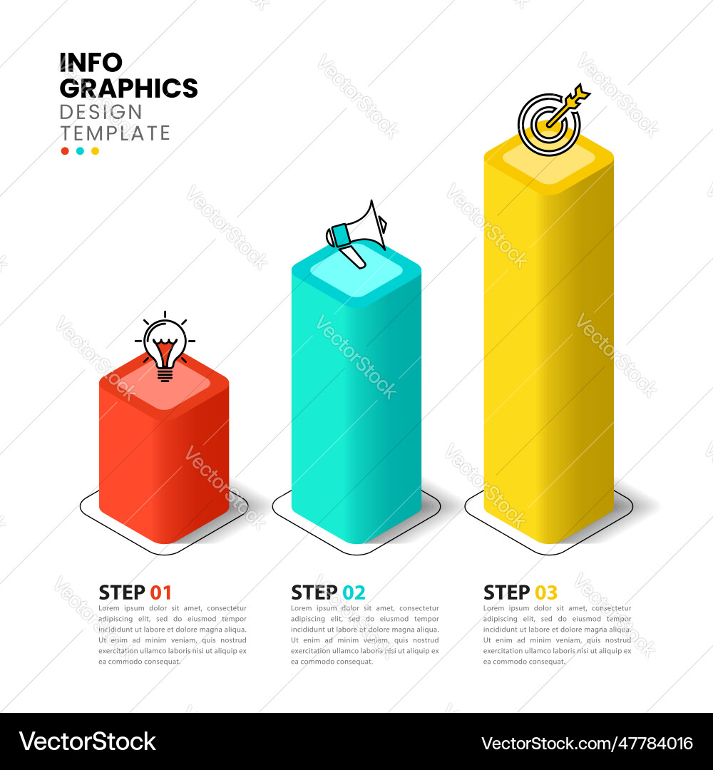 Infographic template 3 isometric columns Infographic template 3 isometric columns vector image