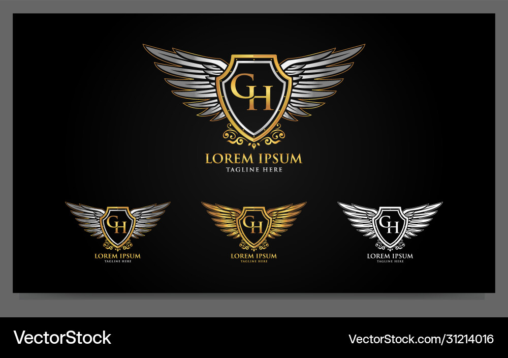 Luxury alphabets logo with golden badges wings Luxury alphabets logo with golden badges wings vector image