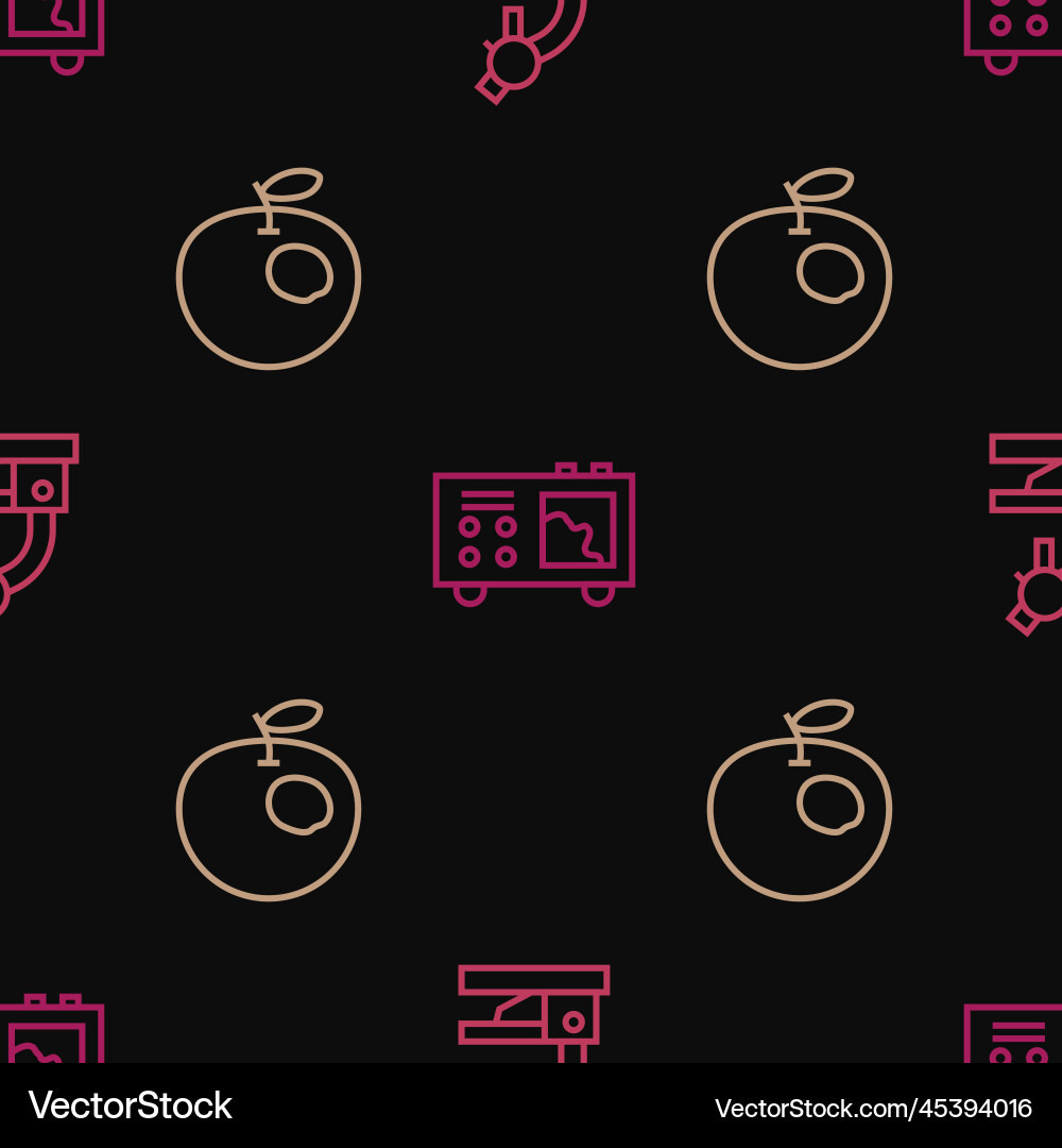Set line microscope genetically modified apple Set line microscope genetically modified apple Vector Image