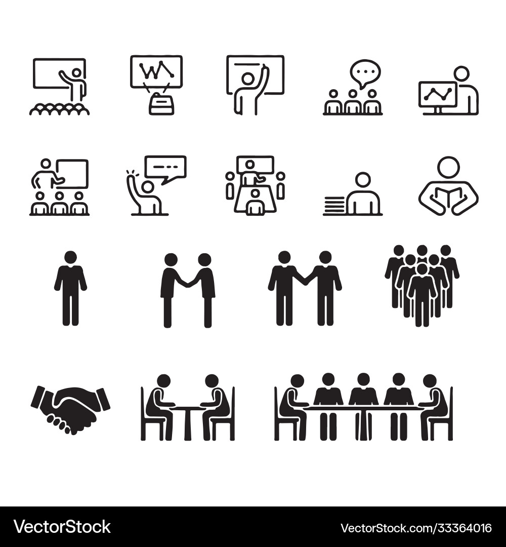 Set meeting icons such as group team people Set meeting icons such as group team people Vector Image