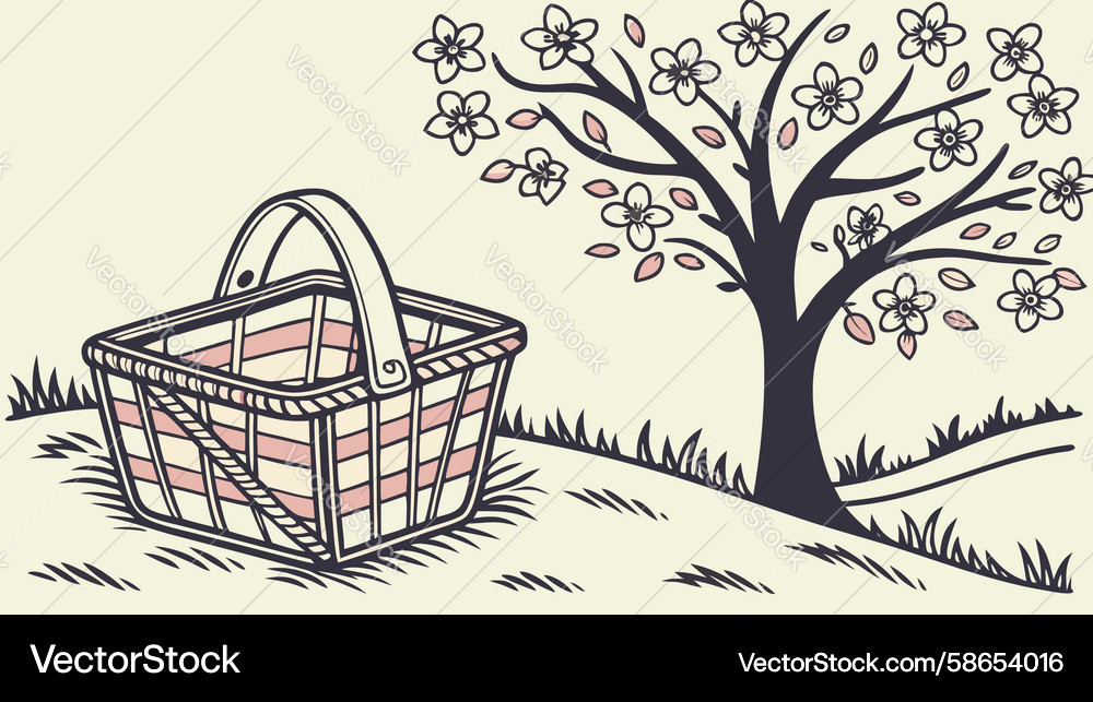 Sketchy picnic scene with tree design generative Vector Image