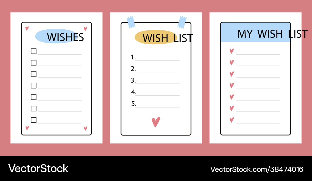 Wish list elements for bullet journal page Wish list elements for bullet journal page vector image