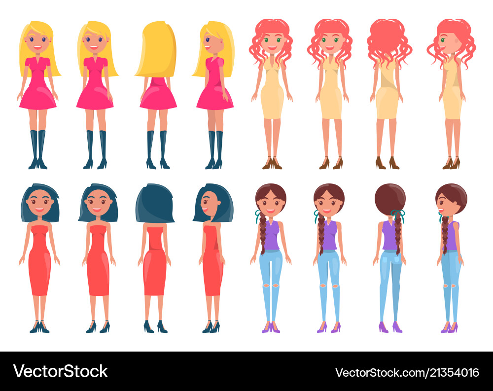 Women in fashionable outfits girl color dresses Women in fashionable outfits girl color dresses vector image