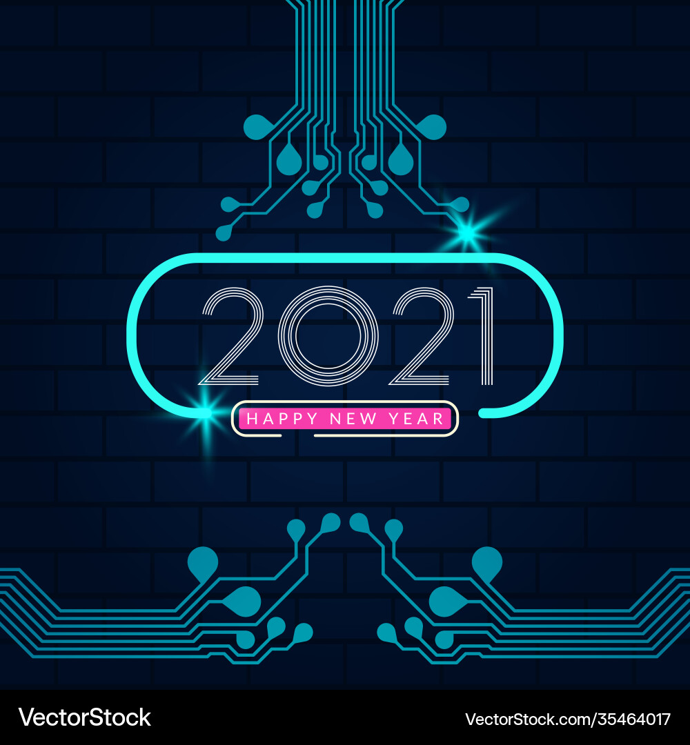 2021 happy new year text design with circuit 2021 happy new year text design with circuit vector image