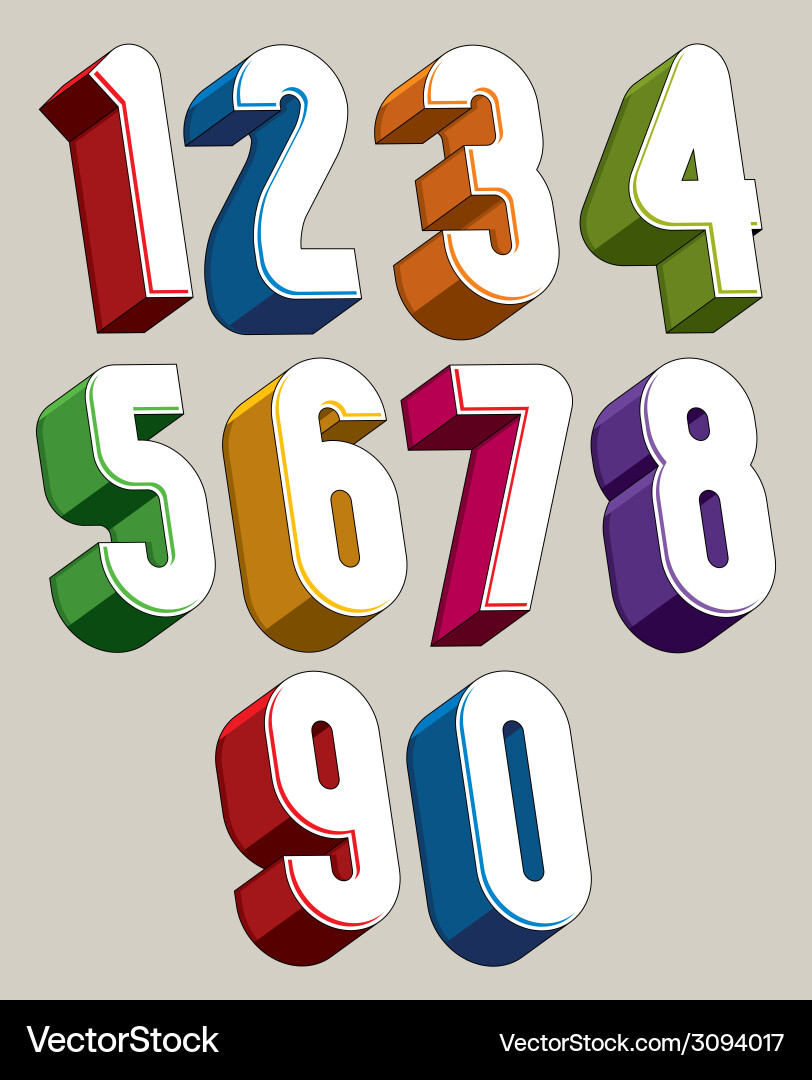 3d numbers set made with round shapes Vector Image