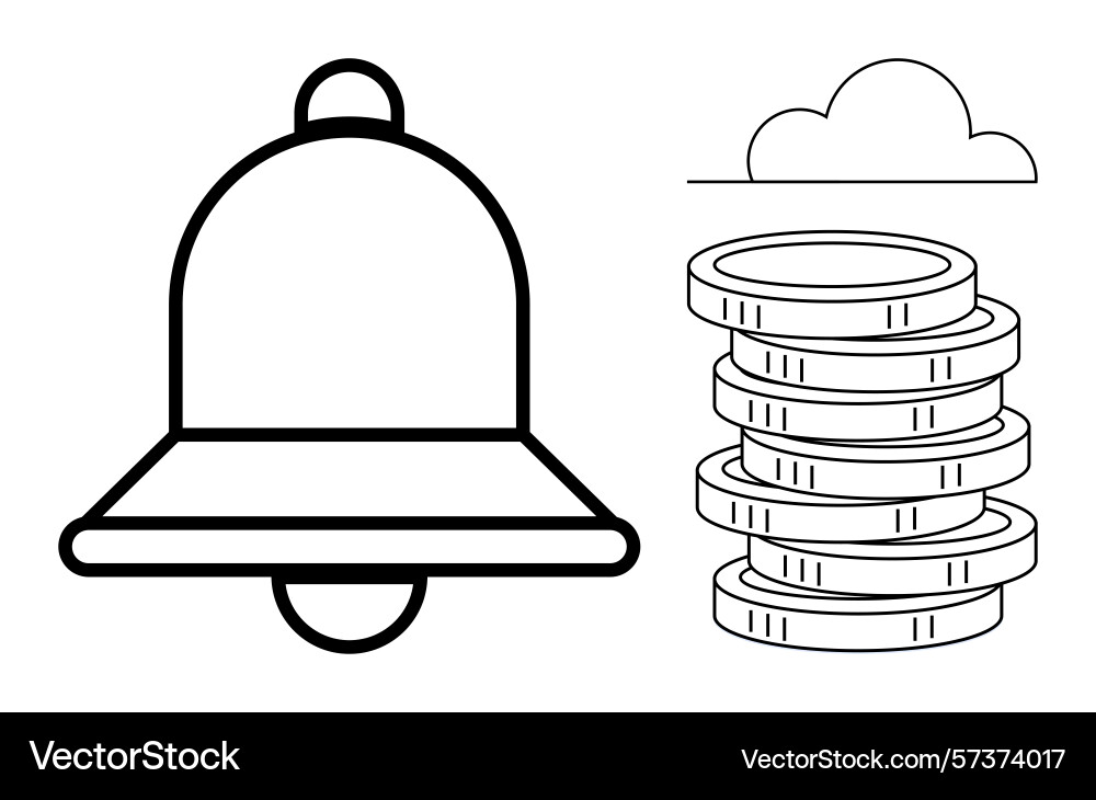 Bell with coin stack and cloud symbolizing Bell with coin stack and cloud symbolizing vector image