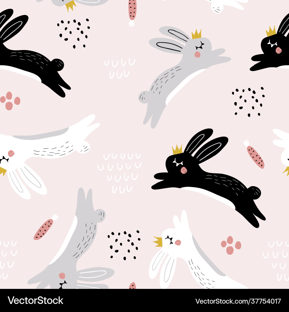 Charming Rabbit Pattern with Crowns Vector Image