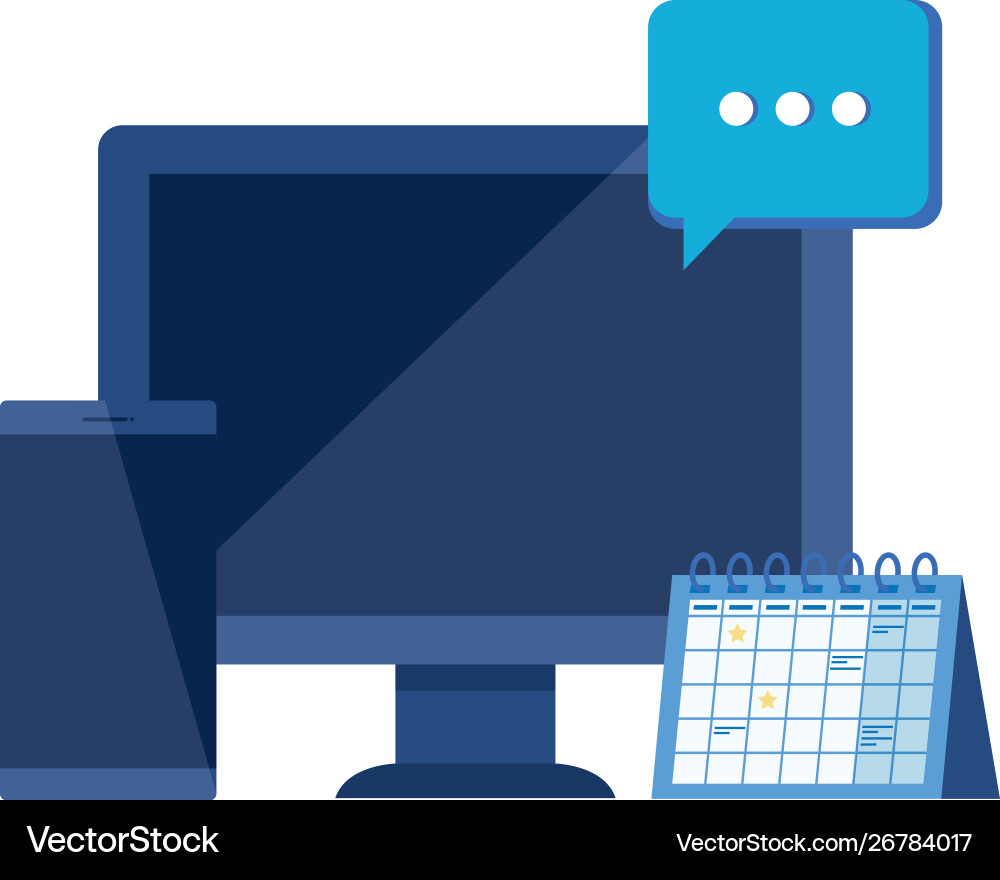 Desktop computer with calendar reminder vector image