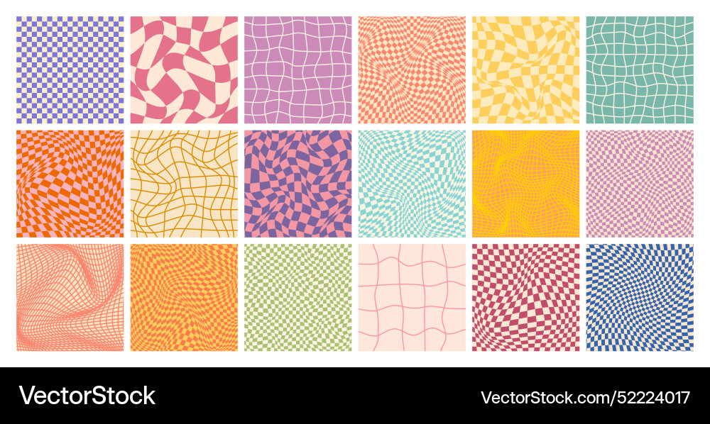 Groovy checkered pattern colorful distorted tiled Groovy checkered pattern colorful distorted tiled vector image