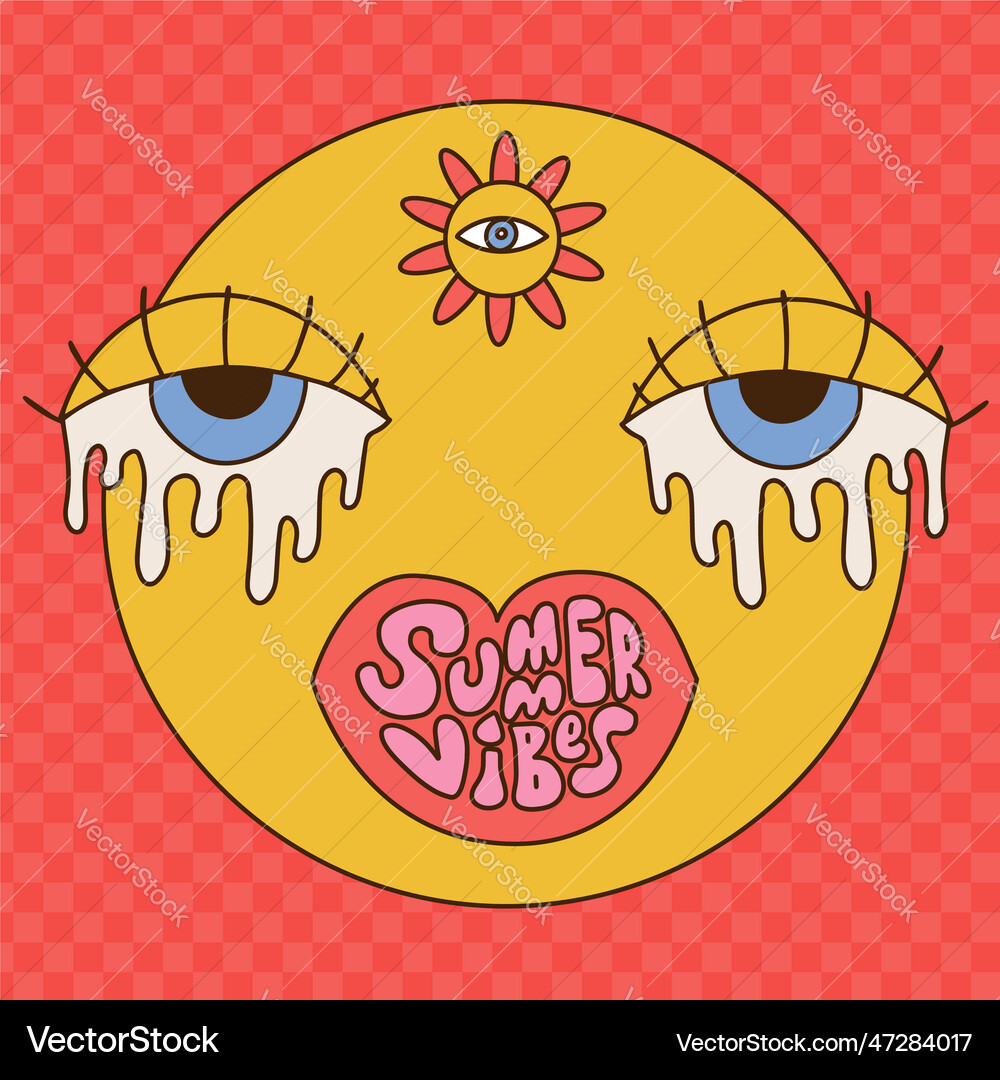 Lettering summer vibes in lips shape on a round Lettering summer vibes in lips shape on a round Vector Image