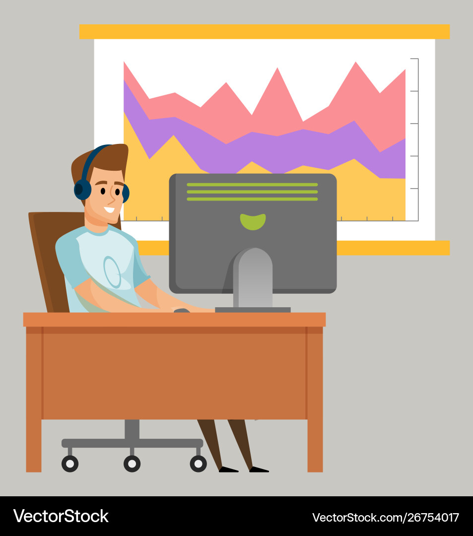 Man communication with pc chart board Man communication with pc chart board vector image