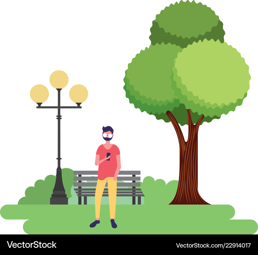 Man using mobile in the park vector image