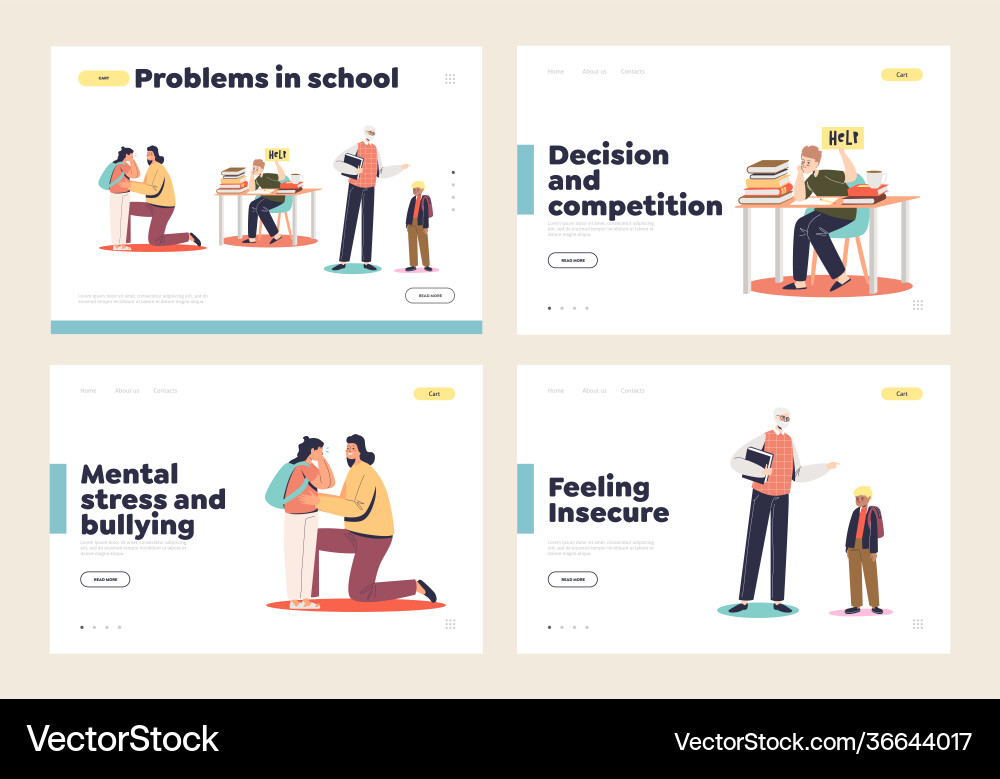 Problems in school set landing pages Problems in school set landing pages vector image