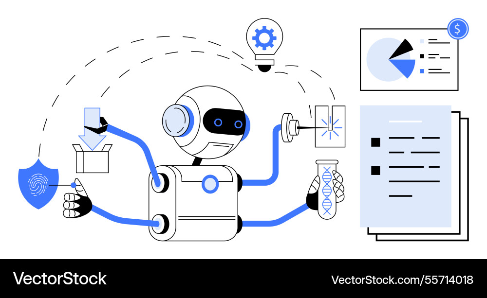 Ai robot managing science security and data Vector Image