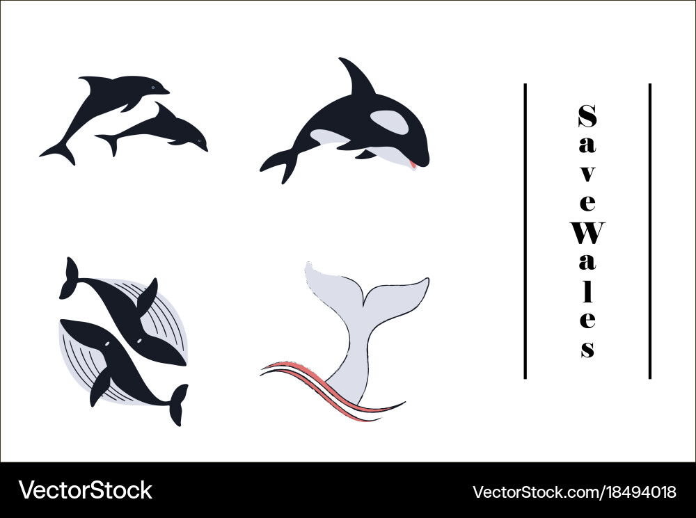 Assembly of flat icons on theme save whales Vector Image