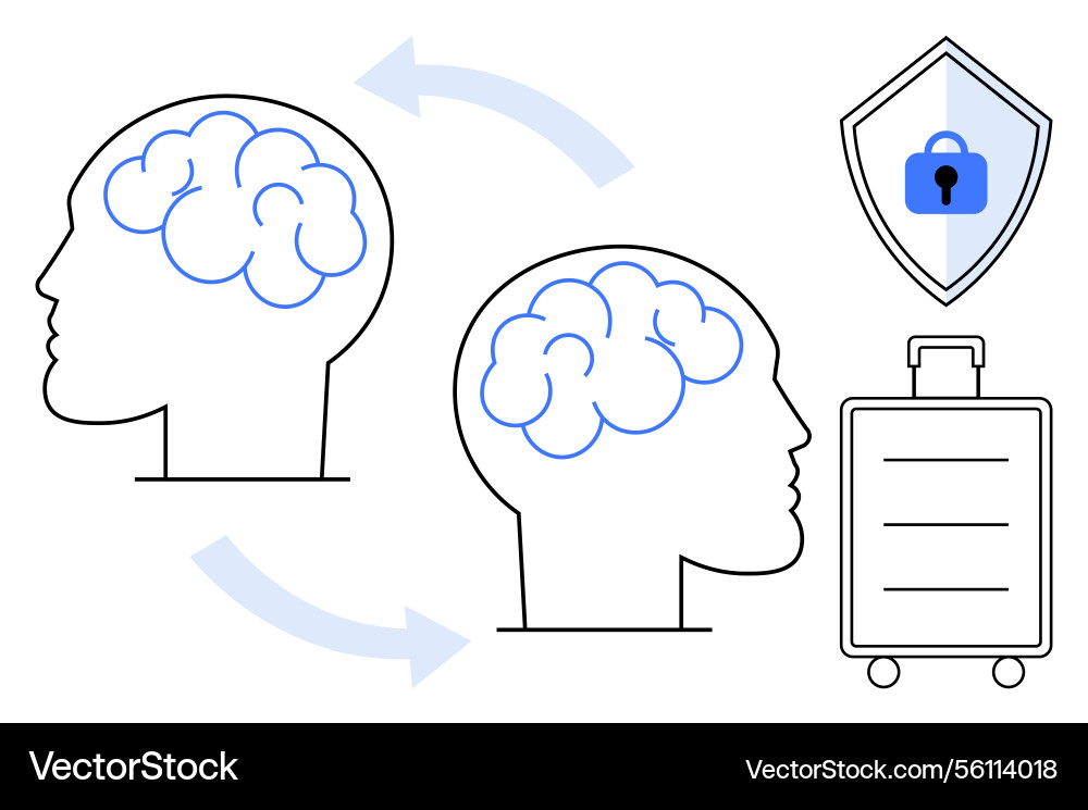 Brain-to-brain communication concept with data Brain-to-brain communication concept with data vector image