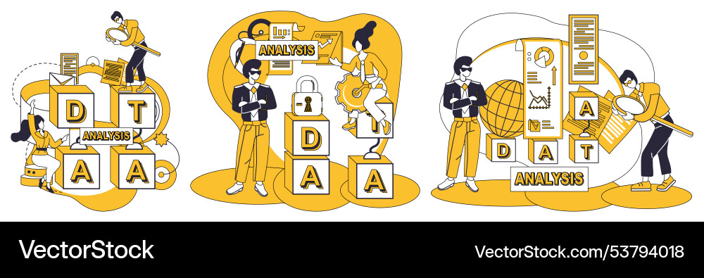 Data integration analysis detectives lens Data integration analysis detectives lens Vector Image