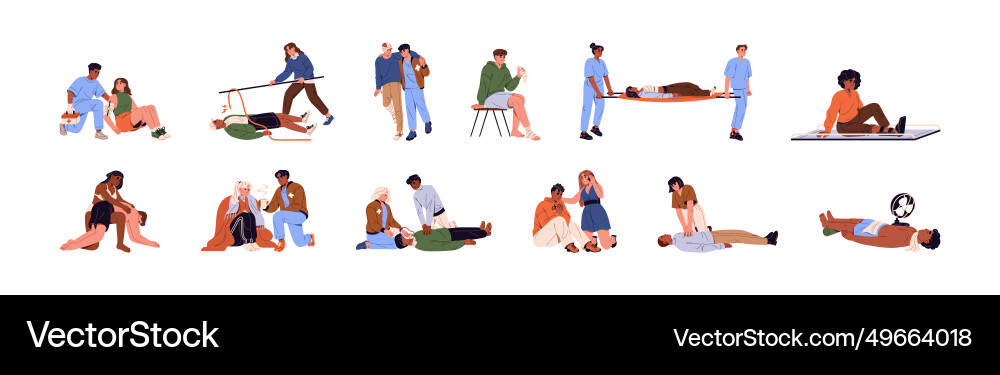 First aid people set different emergency help Vector Image