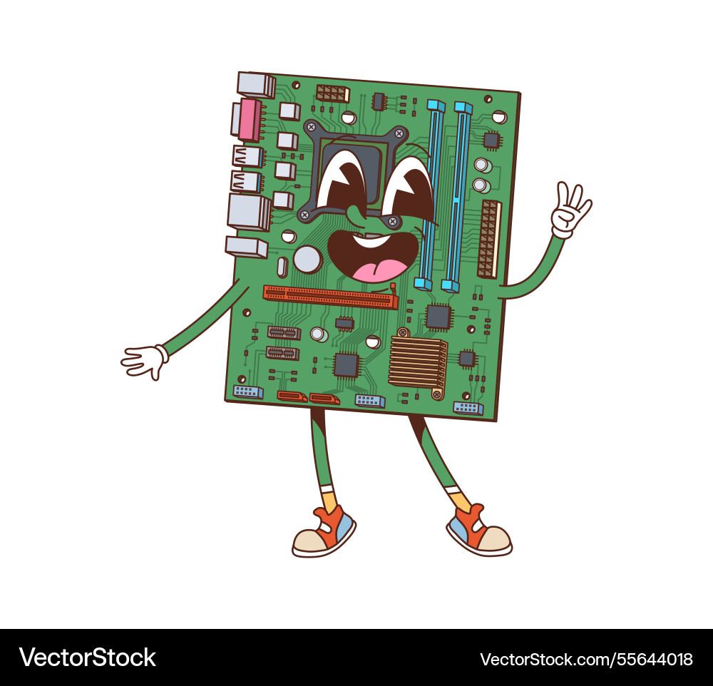Groovy Computer Chip Character vector image