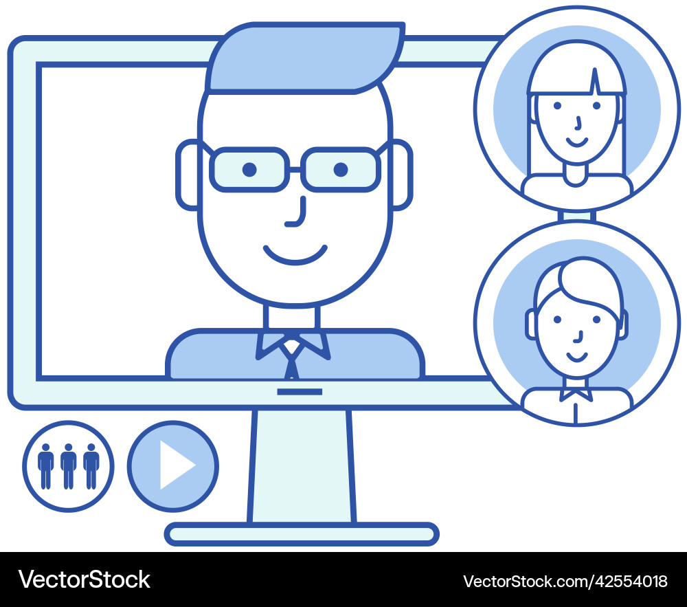 Man during video meeting on monitor program vector image