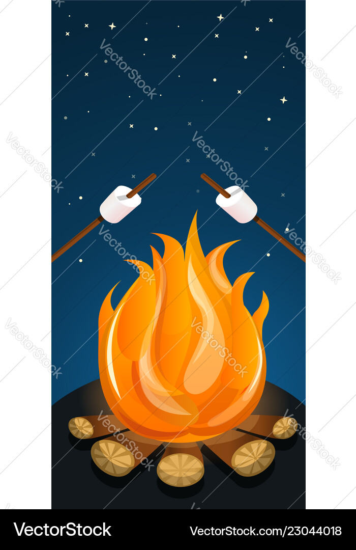 Marshmallow on fire camp concept banner cartoon Marshmallow on fire camp concept banner cartoon vector image