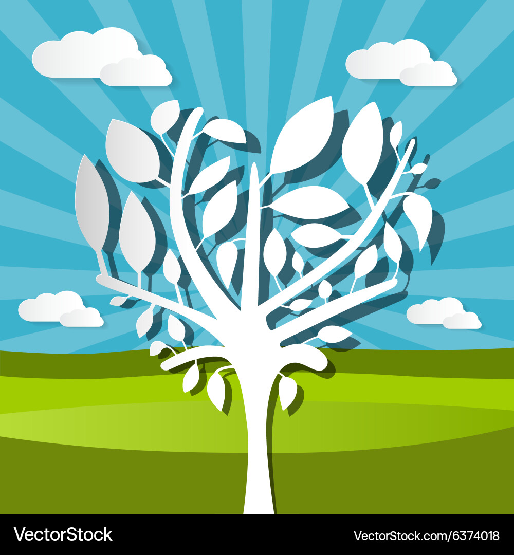 Paper tree on field nature background vector image
