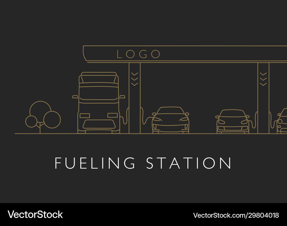 Refueling gas station with cars and trucks Refueling gas station with cars and trucks vector image