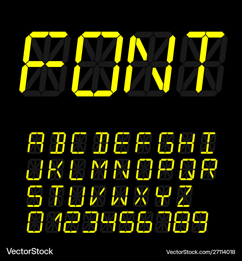 Retro Digital Segment Font Vector Image
