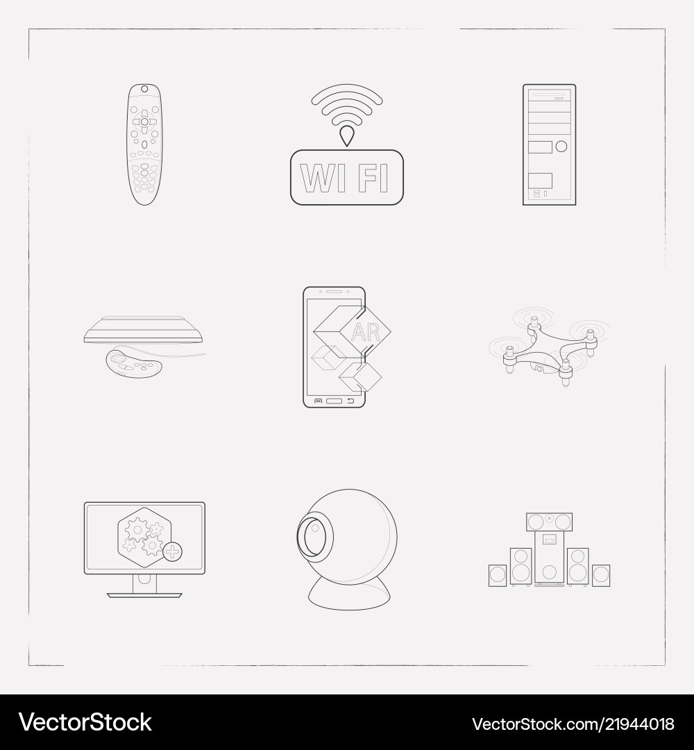 Set of tech icons line style symbols with sound Set of tech icons line style symbols with sound vector image