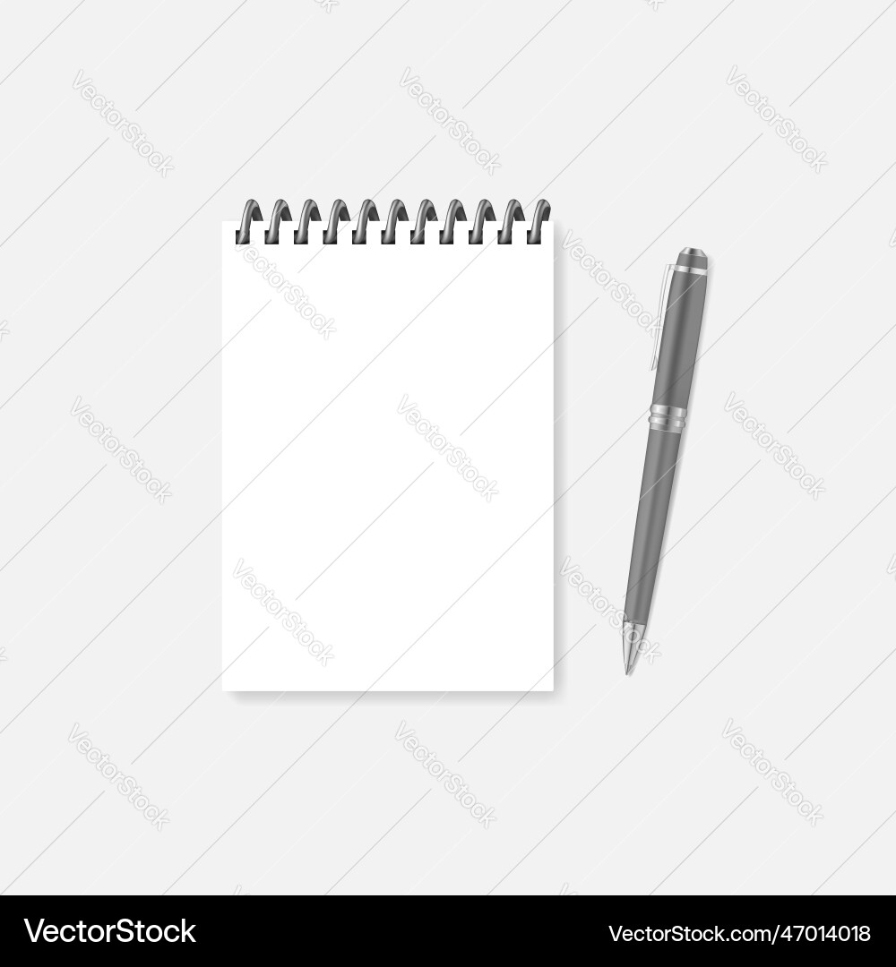 Wire bound blank a5 notebook with pen realistic vector image