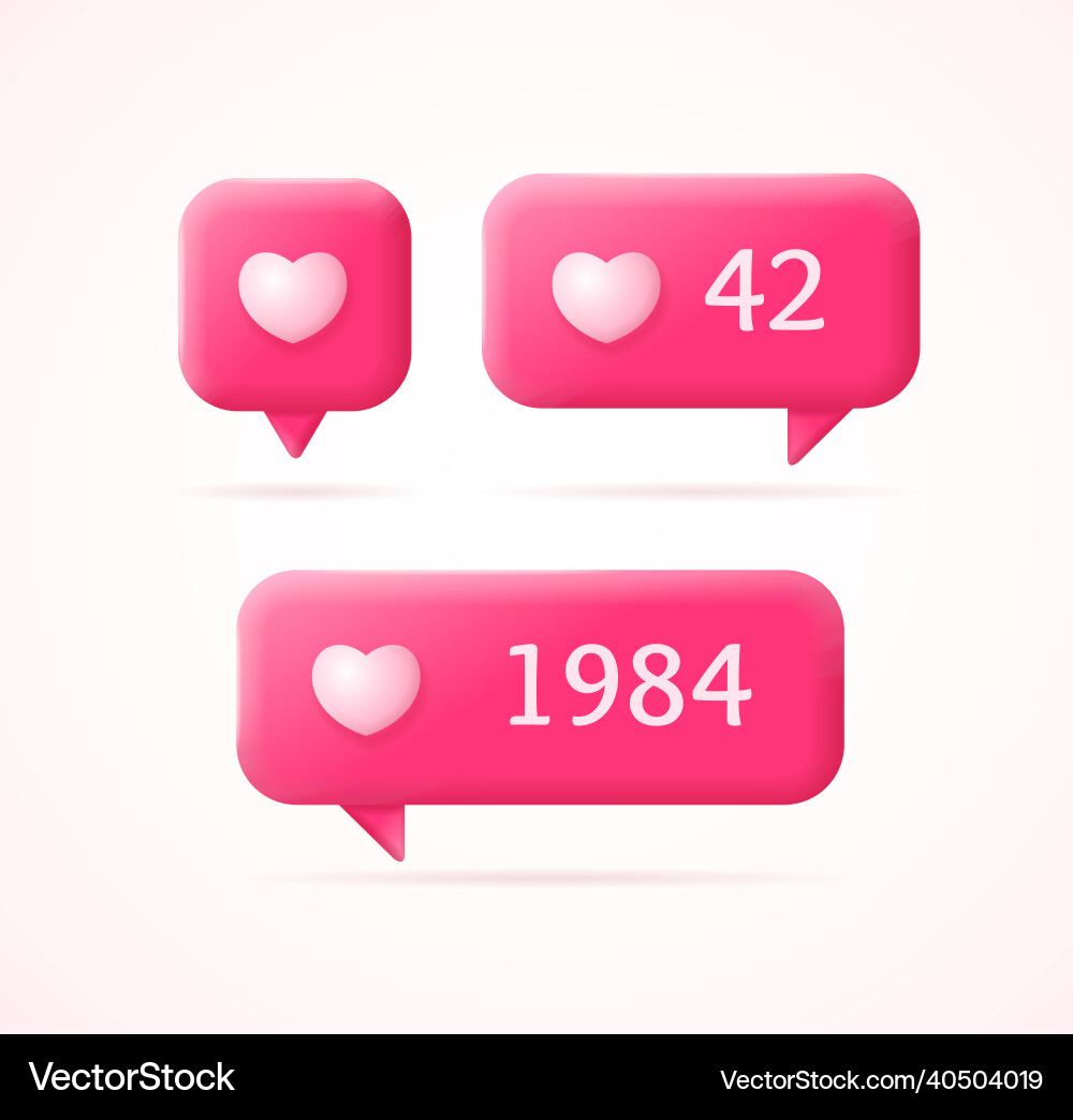 3d different like notification with heart shape Vector Image
