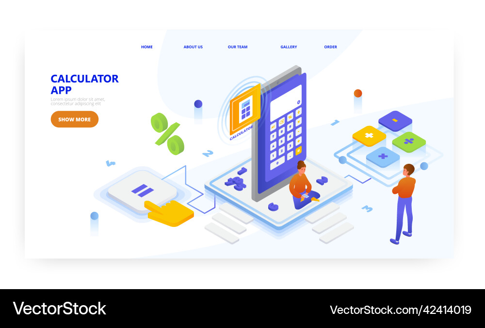 Calculator app landing page design website Calculator app landing page design website Vector Image