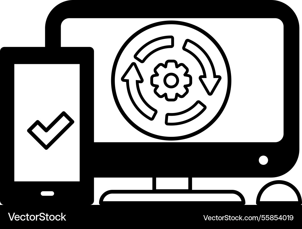 Computer monitor and a cell phone are displayed Computer monitor and a cell phone are displayed vector image