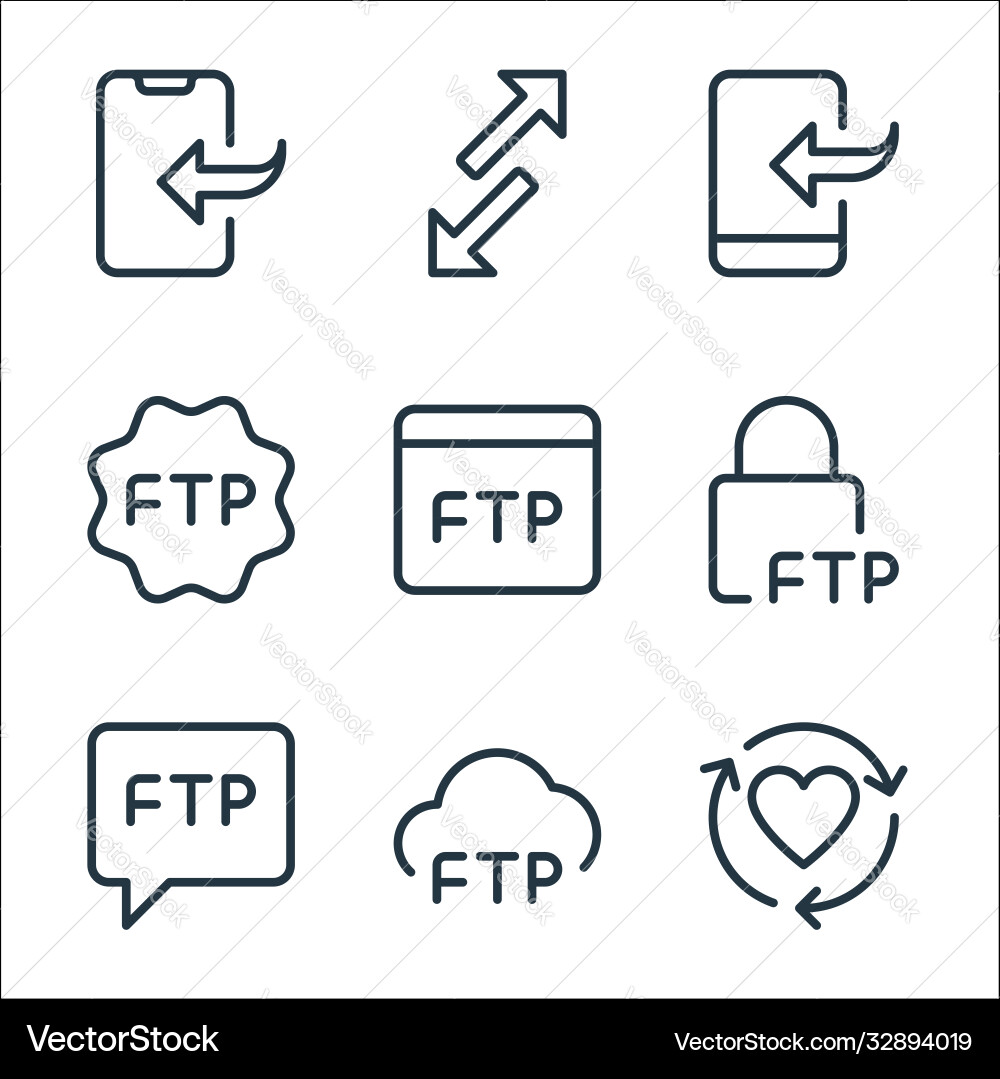 Data transfer line icons linear set quality Data transfer line icons linear set quality vector image