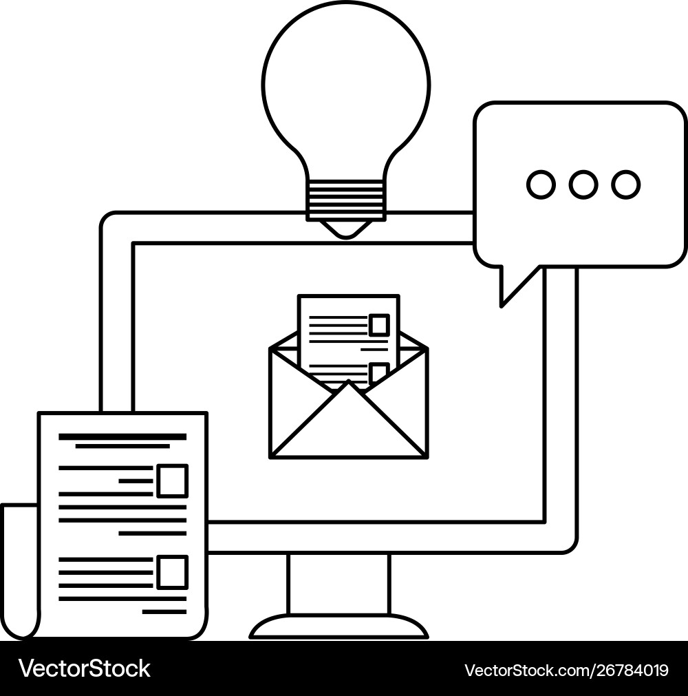Desktop computer with paper document vector image