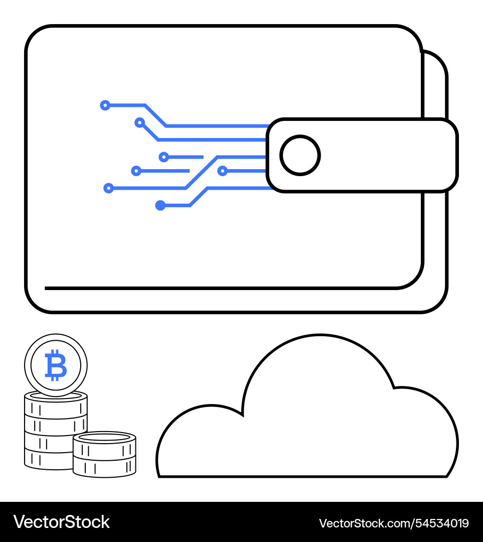 Digital wallet with bitcoin coins and cloud Digital wallet with bitcoin coins and cloud vector image
