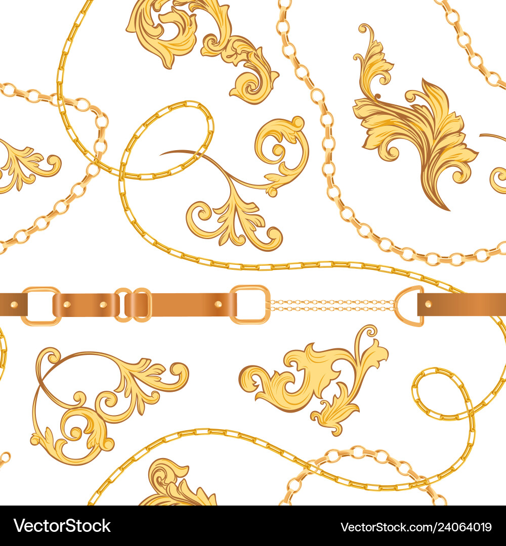 Fabric seamless pattern with golden chains belts Fabric seamless pattern with golden chains belts Vector Image