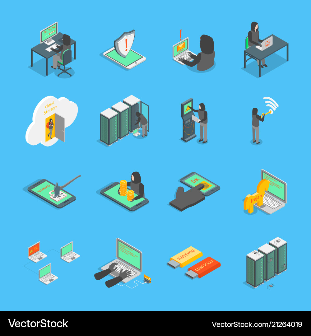 Hacker Icon Set - Security Threats vector image