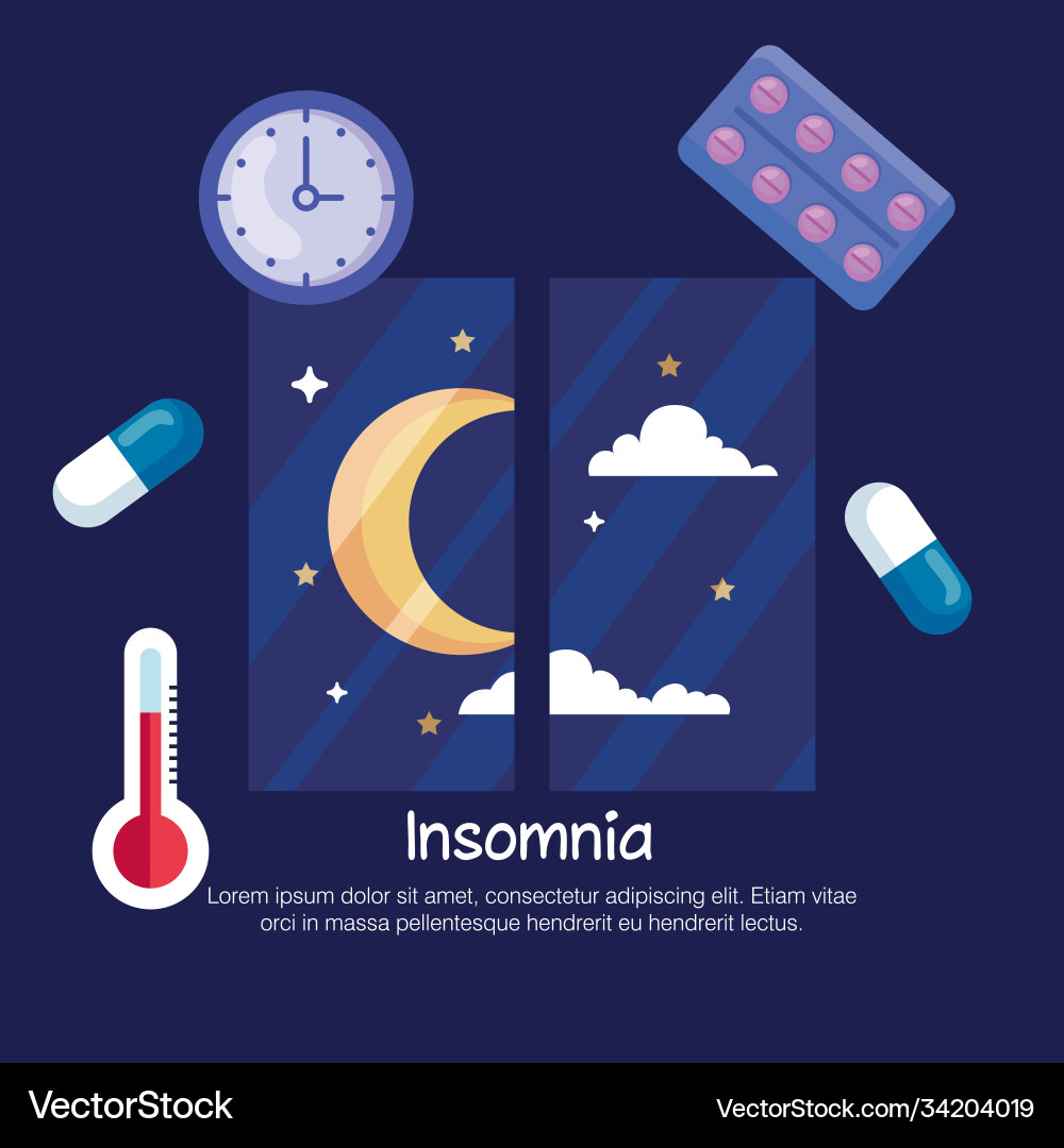 Insomnia moon at window and icon set design Insomnia moon at window and icon set design Vector Image