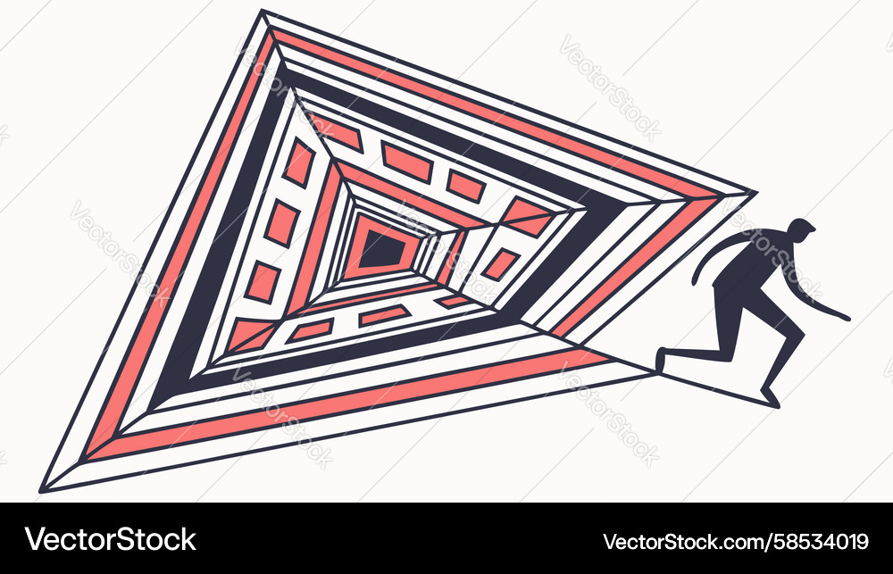 Man Entering a Twisted Triangle Vector Image