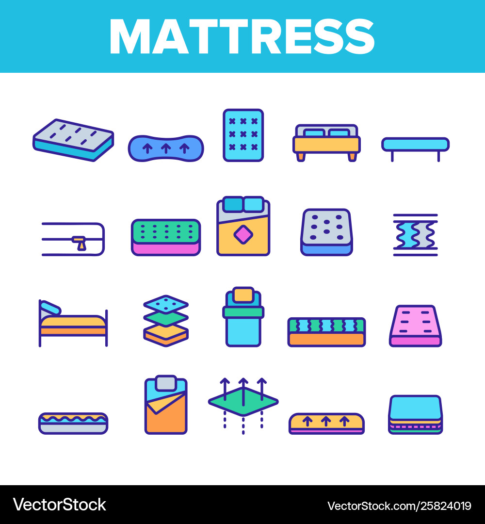 Mattress types and material linear icons Vector Image