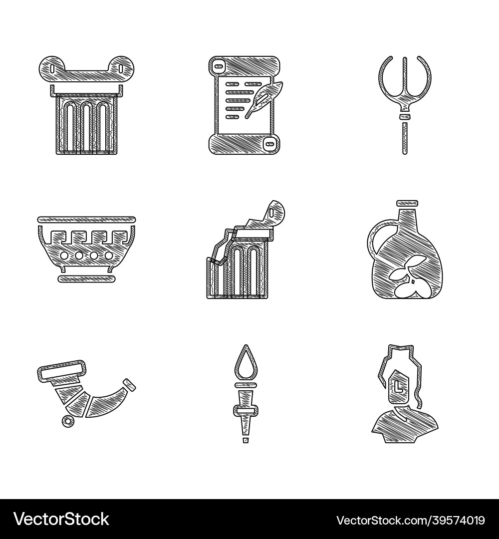 Set broken ancient column torch flame Set broken ancient column torch flame Vector Image