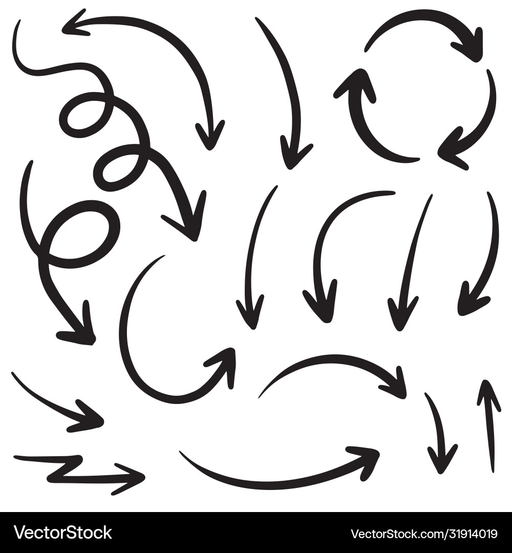 Set hand drawn arrows doodle on white vector image