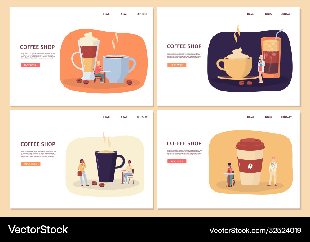 Set webseite mockups für kaffeeshop Set webseite mockups für kaffeeshop vektorbild