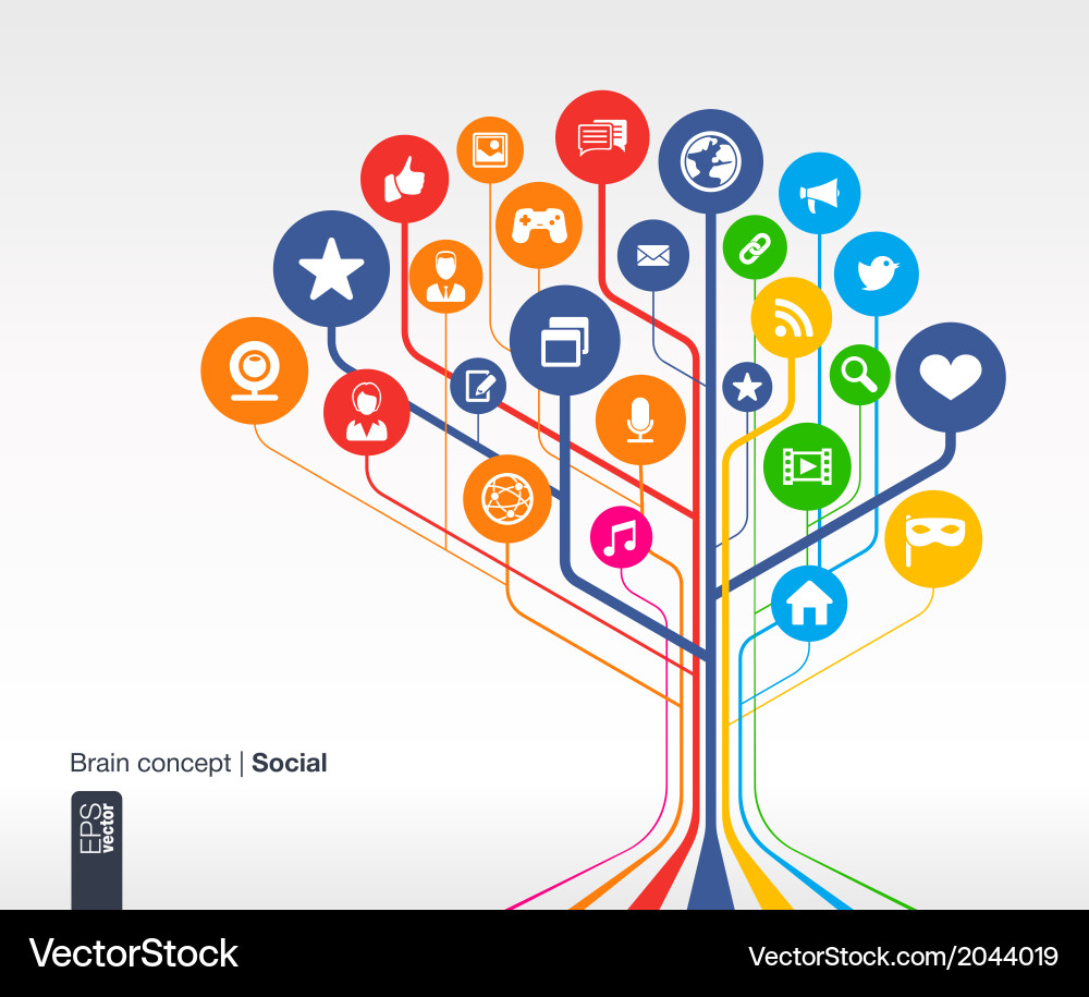 Social Network Brain Concept Background Vector Image
