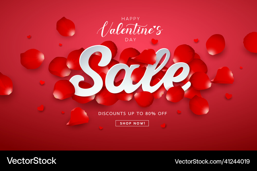 Valentines day sale message with red rose petal Valentines day sale message with red rose petal vector image