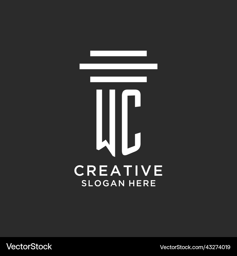 Wc initials with simple pillar logo design Vector Image
