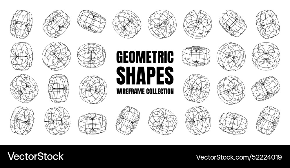 Wireframe lined shapes perspective mesh 3d grid vector image